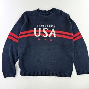 Vintage STRUCTURE Knit Sweater Size XL USA Striped Mens Navy/Red